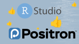 RStudio and Positron logos together with upvote icons